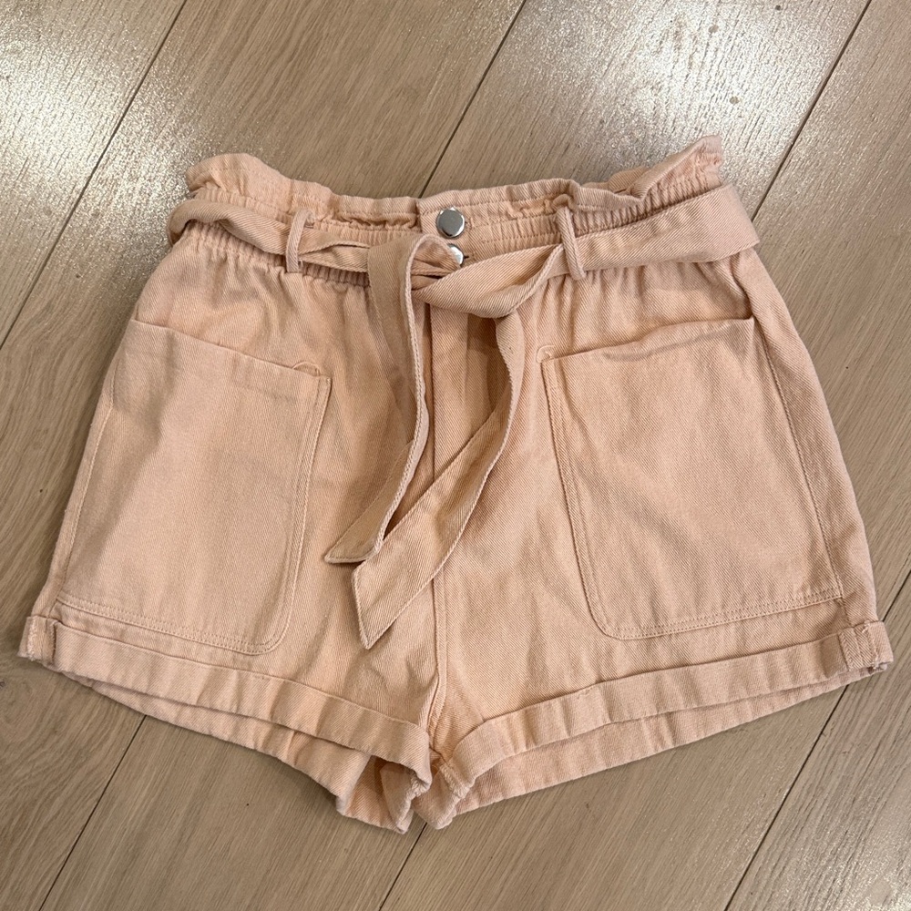 Lush High Waist Peach Shorts with Tie-Elastic Waist